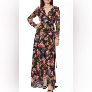 Betsey Johnson floral Printed Mesh Maxi Dress true wrap size 6 whimsygoth date